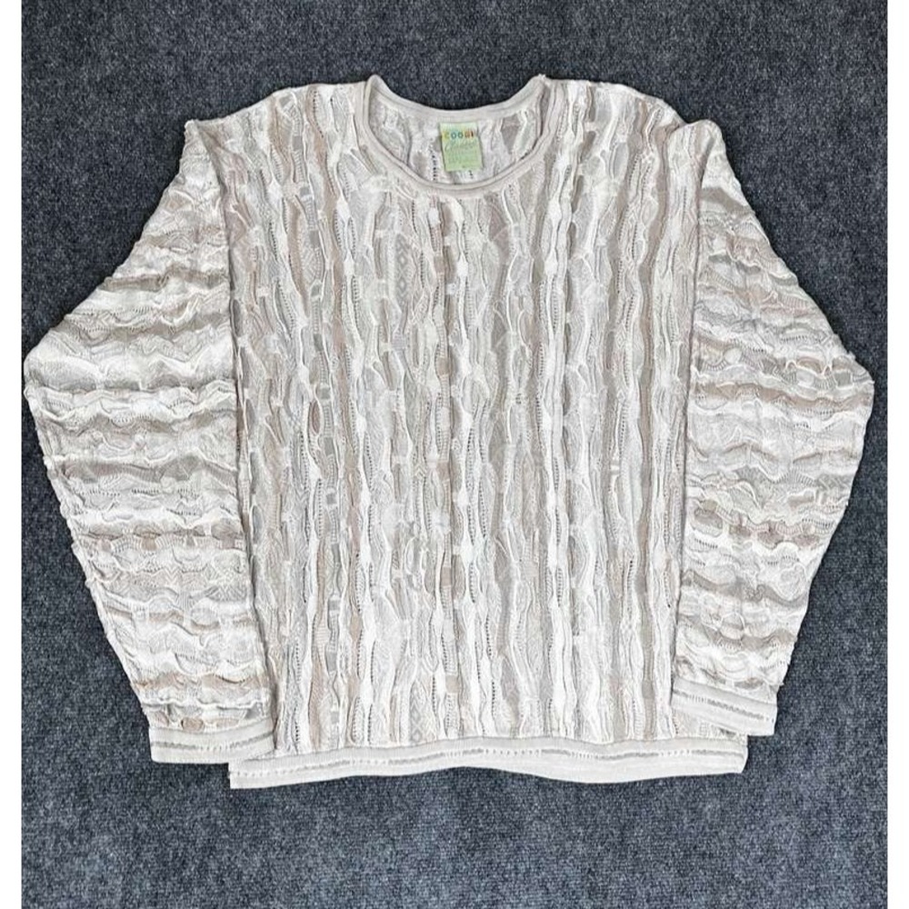 Vintage COOGI Australia 3D Textured Knit Sweater Men XL Multicolor Crewneck Silk